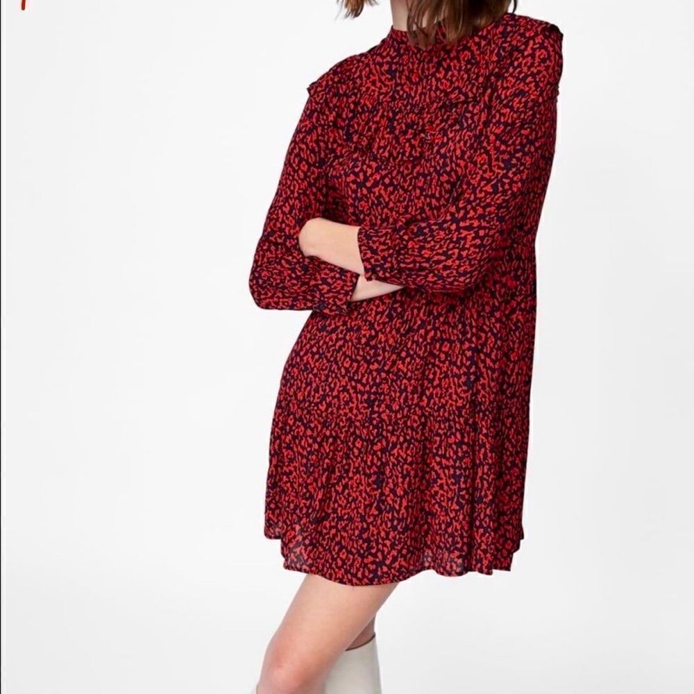 Zara Premium Denim Cheetah Leopard Dress Viscose Loose Medium M